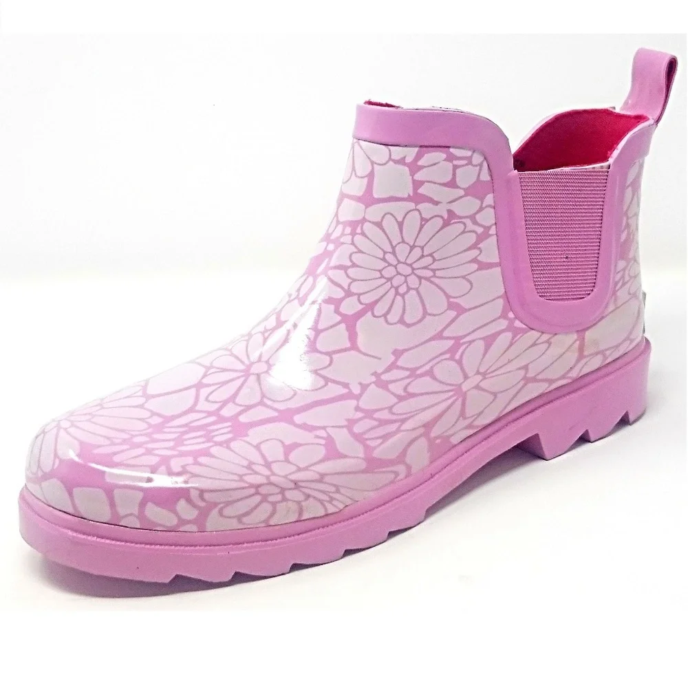 Women's Rubber Ankle Rain Boots, RB-3165, Pink, Size 9